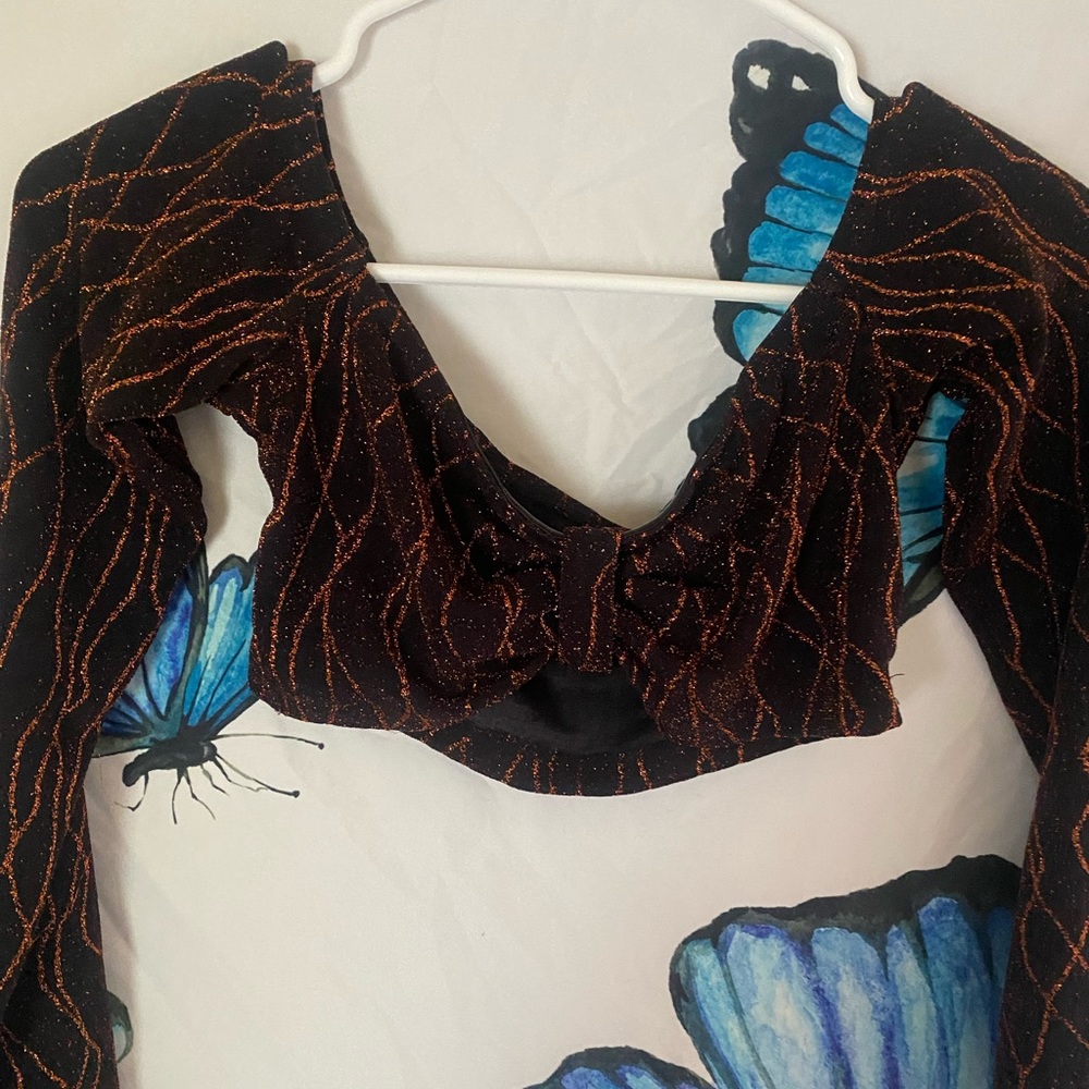 Shein SXY Black and Orange Glitter Long Sleeve Top